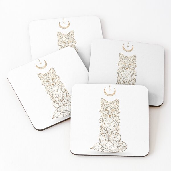 Item preview, Filigree Fox with Golden Moon – White & Gold Filigree Fox with Golden Moon – White & Gold designed and sold by 	aluzia.design.