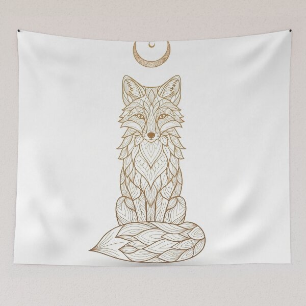 Item preview, Filigree Fox with Golden Moon – White & Gold Filigree Fox with Golden Moon – White & Gold designed and sold by 	aluzia.design.