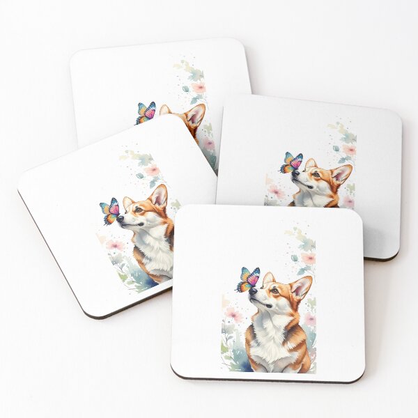Item preview, Curious Corgi Greeting a Butterfly in Watercolor    designed and sold by zoughlal.