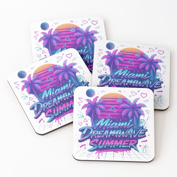 Aperçu de l'œuvre Miami Dreamwave Summer – T-shirt et produits dérivés fluo rétro à l'ambiance plage créée et vendue par ShenGha-design.