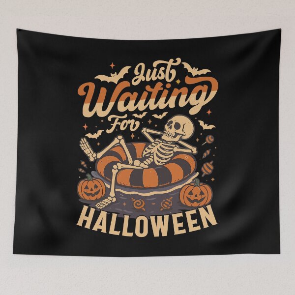 Item preview, Funny Skeleton Halloween T-Shirt – Just Waiting for Halloween Design designed and sold by RadiantRevArt ⭐⭐⭐⭐⭐.