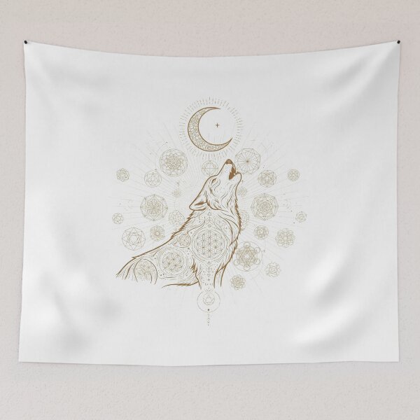 Item preview, Shamanic Wolf with Geometric Moon – Mystic Gold Shamanic Wolf with Sacred Moon – Mystic Gold designed and sold by 	aluzia.design.