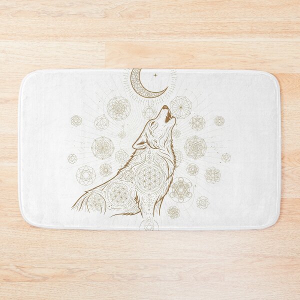 Item preview, Shamanic Wolf with Geometric Moon – Mystic Gold Shamanic Wolf with Sacred Moon – Mystic Gold designed and sold by 	aluzia.design.