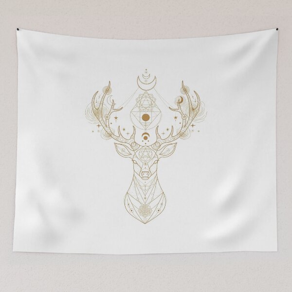 Item preview, Geometric Deer with Moons and Codes – Stellar Gold Geometric Deer with Moons and Codes – Stellar Gold designed and sold by 	aluzia.design.