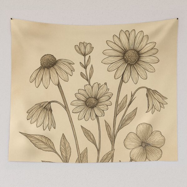 Item preview, Vintage Ink Wildflowers – Hand-Drawn Floral Botanical Art designed and sold by SoftStyleStudio ⭐⭐⭐.