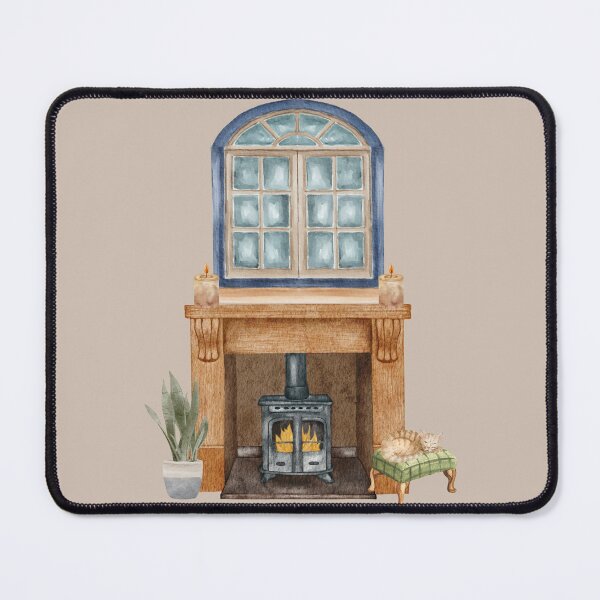 Item preview, Watercolor Fireplace Interior with Cat and Window – Cozy Winter Home Decor Clipart designed and sold by Softglow-Studio.