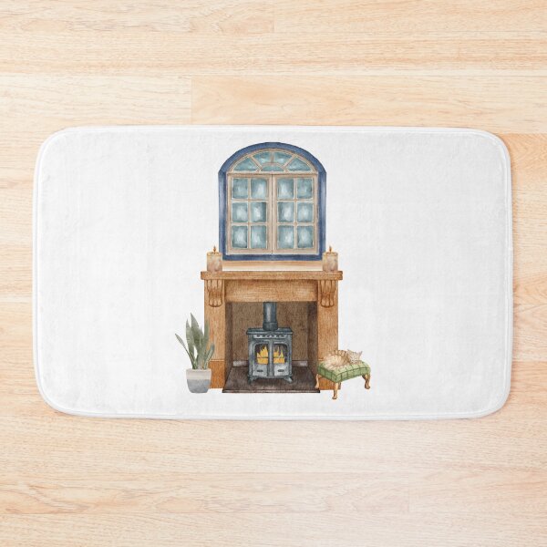 Item preview, Watercolor Fireplace Interior with Cat and Window – Cozy Winter Home Decor Clipart designed and sold by Softglow-Studio.