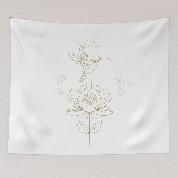 Item preview, Golden Hummingbird with Sacred Flower – Elevated Beauty Golden Hummingbird with Sacred Flower – Elevated Grace designed and sold by 	aluzia.design.