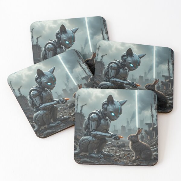 Item preview, Robot Cat Feeding Rabbit designed and sold by crazyartisAI.