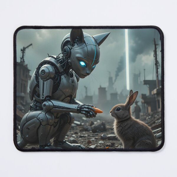 Item preview, Robot Cat Feeding Rabbit designed and sold by crazyartisAI.