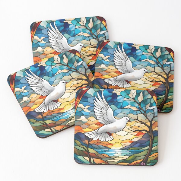 Item preview, Stained Glass Peace Flying White Dove With Landscape designed and sold by Ciervo Primavera.