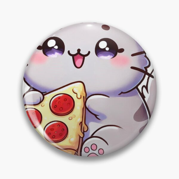 Item preview, Kawaii Pizza Cat – Cute Grey Kitty with Pepperoni Slice designed and sold by LuKreate.