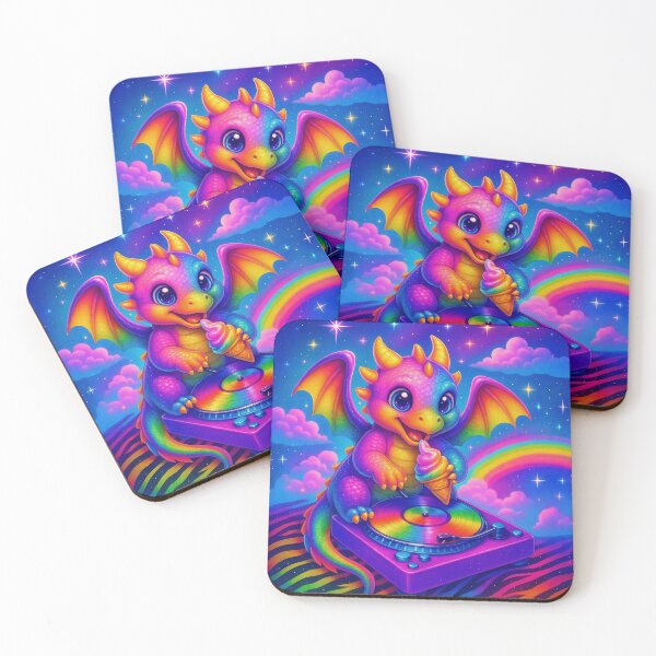 Item preview, Rainbow DJ Dragon Spinning Vinyl Kawaii Cosmic Party Art designed and sold by Victor Shadehorn.