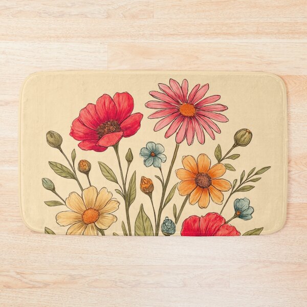 Item preview, Botanical Harmony – Colorful Wildflower Bouquet on Warm Beige designed and sold by SoftStyleStudio ⭐⭐⭐.