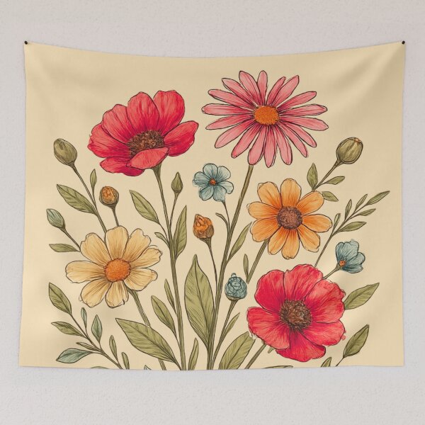 Item preview, Botanical Harmony – Colorful Wildflower Bouquet on Warm Beige designed and sold by SoftStyleStudio ⭐⭐⭐.