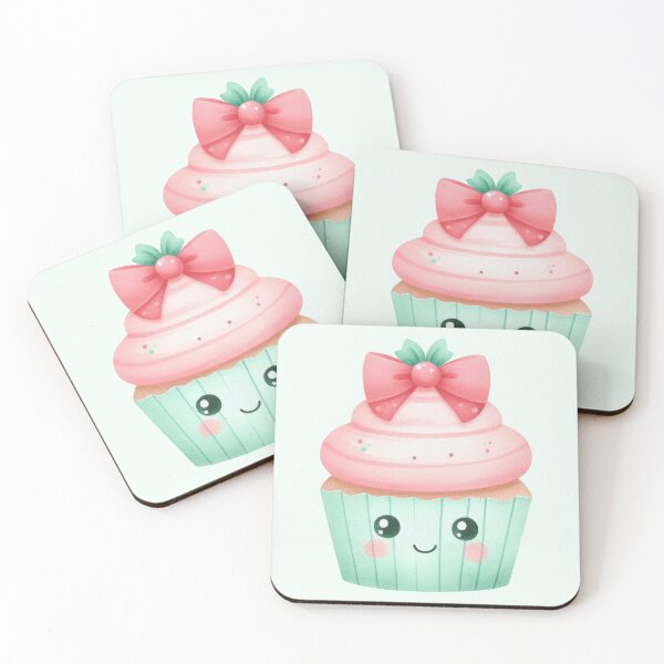 Item preview, Cute pink and mint kawaii cupcake  designed and sold by FatBirdie.