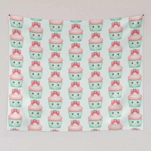 Item preview, Cute pink and mint kawaii cupcake  designed and sold by FatBirdie.