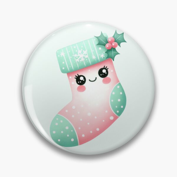 Item preview, Cute pink and mint kawaii Christmas stocking  designed and sold by FatBirdie.