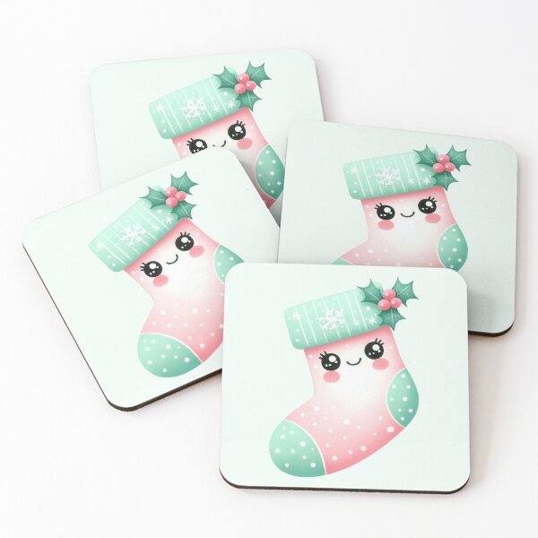Item preview, Cute pink and mint kawaii Christmas stocking  designed and sold by FatBirdie.