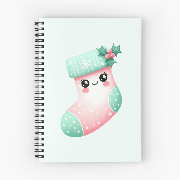 Item preview, Cute pink and mint kawaii Christmas stocking  designed and sold by FatBirdie.