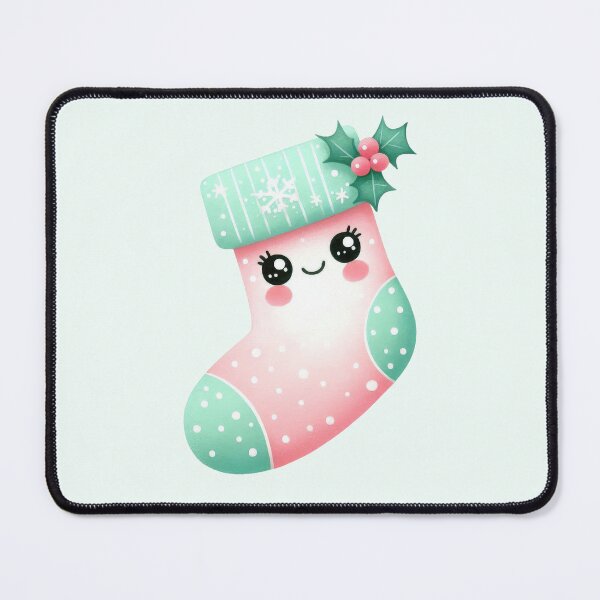 Item preview, Cute pink and mint kawaii Christmas stocking designed and sold by FatBirdie.