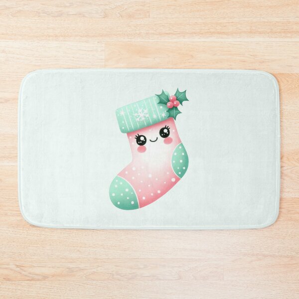 Item preview, Cute pink and mint kawaii Christmas stocking  designed and sold by FatBirdie.