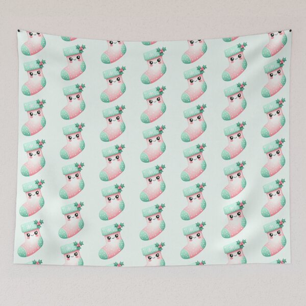 Item preview, Cute pink and mint kawaii Christmas stocking  designed and sold by FatBirdie.