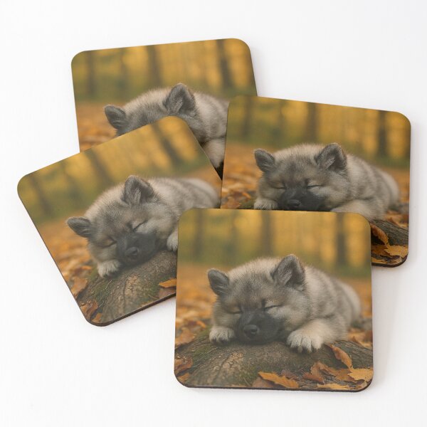 Item preview, A Sleeping Keeshond Puppy in Autumn designed and sold by The Keeshond Shop .