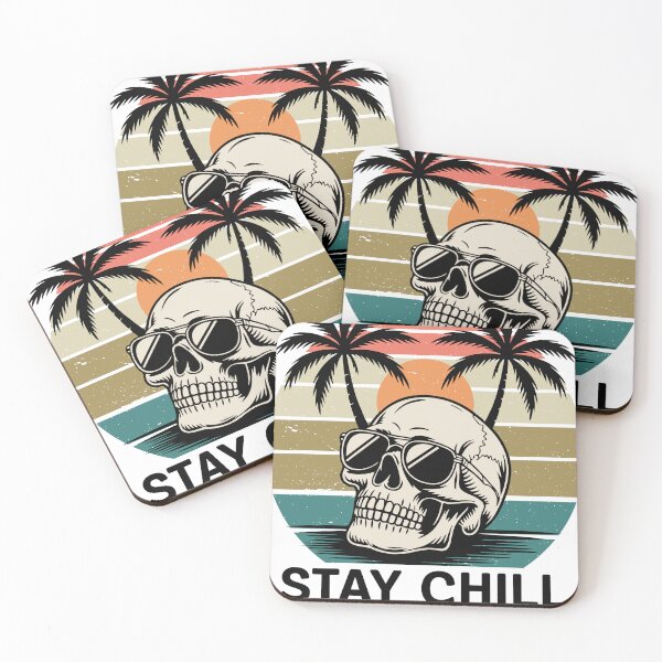 Item preview, "Stay Chill, Have A Nice Day" Skull & Palms Retro Sunset Design designed and sold by DMNindustries.