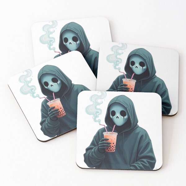 Item preview, Sad ghost with hoodie and bubble tea, vaporwave aesthetic designed and sold by DeanBoffShop.