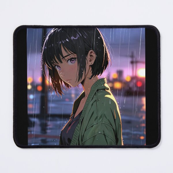 Item preview, Anime girl with black short hair in the rain designed and sold by tarotstarostina.