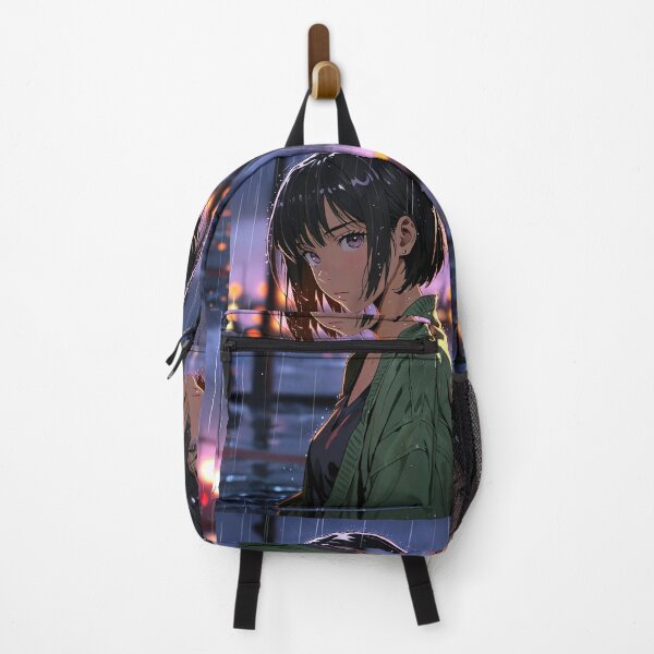 Item preview, Anime girl with black short hair in the rain designed and sold by tarotstarostina.