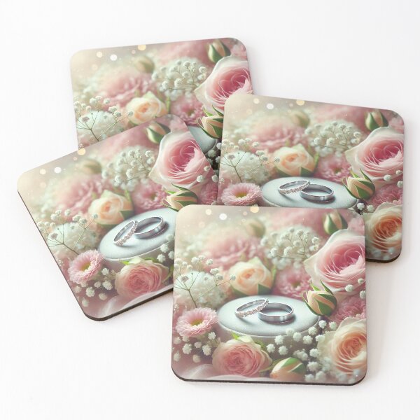 Item preview,  Romantic Wedding Rings on Floral Bed of Blush Roses and Baby’s Breath designed and sold by FantaDesign.
