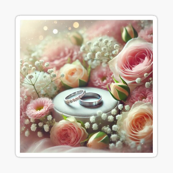 Item preview,  Romantic Wedding Rings on Floral Bed of Blush Roses and Baby’s Breath designed and sold by FantaDesign.