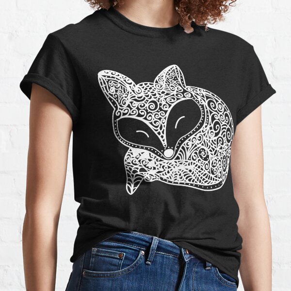 Mandala Black and White Fox Classic T-Shirt