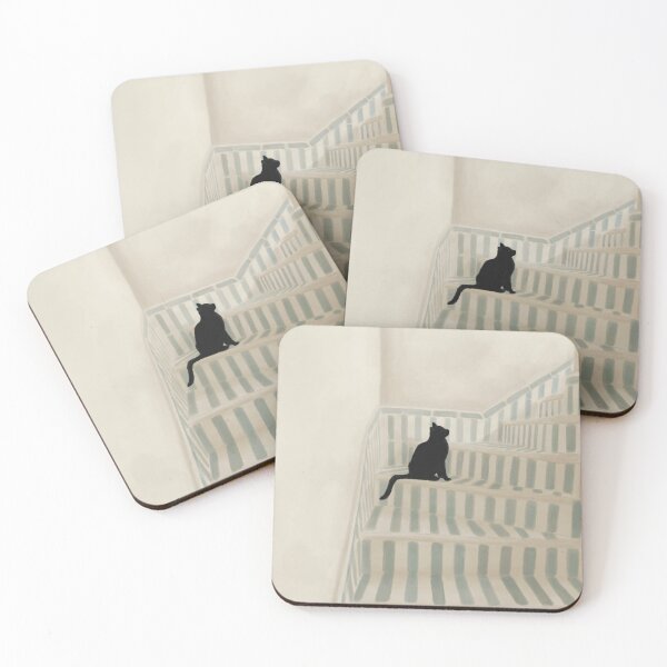 Item preview, Black Cat Sitting On Tiled Staircase designed and sold by zmp-art.