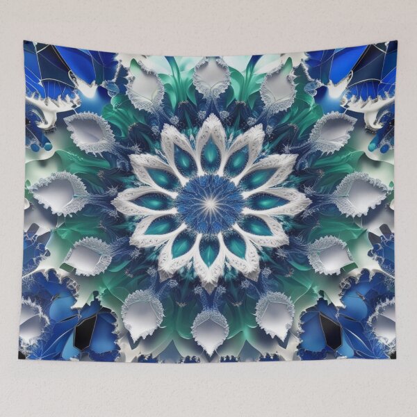 Item preview, Frozen Light – Elegant Blue and White Ice Fractal Mandala designed and sold by Harmonic_Layers.