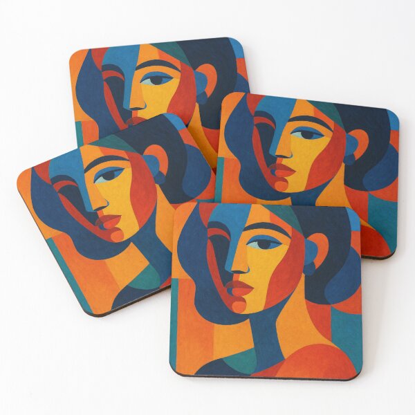 Item preview, abstract portrait of a woman rendered with bold shapes and vibrant colors designed and sold by optimusprime39.