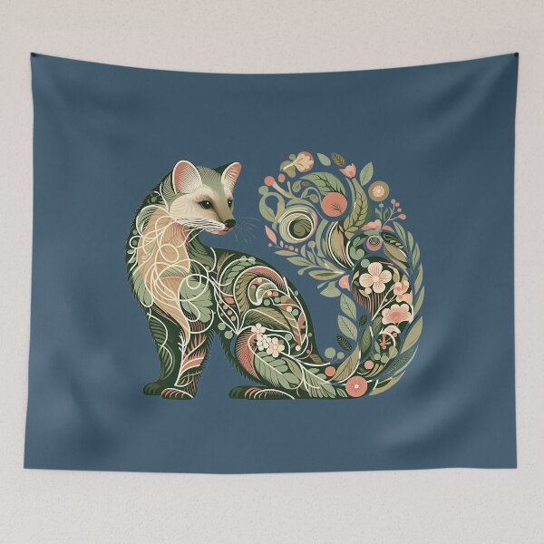 Item preview, Botanical American Marten with Foliage and Floral Detail designed and sold by BirdsnStuff.
