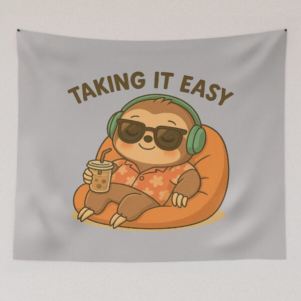 Item preview, Taking It Easy - Chill Sloth with Bubble Tea - Kawaii Lazy Vibes designed and sold by konthai.familyart.