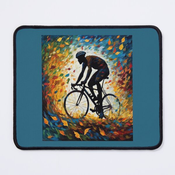 Item preview, "Cyclist Enveloped in a Whirlwind of Colorful Leaves" designed and sold by Artisticanvas.