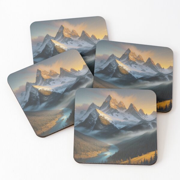 Item preview, Majestic Snowy Mountain Peaks at Golden Sunset designed and sold by Uniquely Yours.