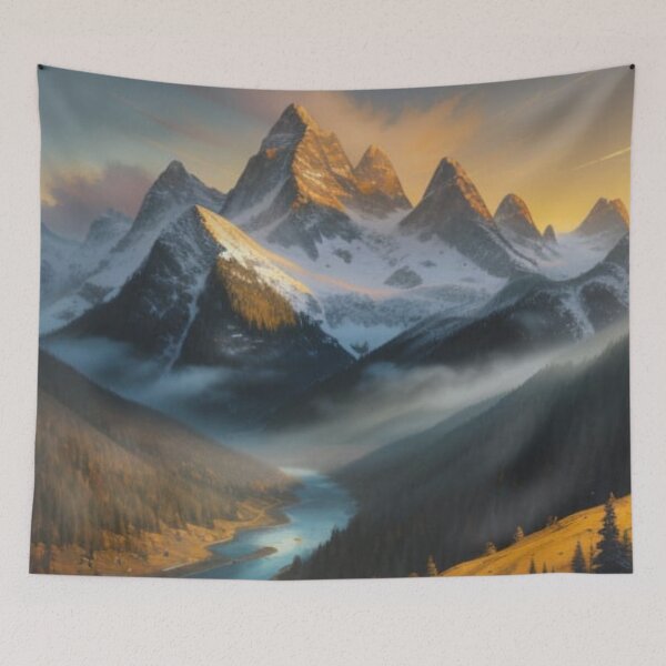 Item preview, Majestic Snowy Mountain Peaks at Golden Sunset designed and sold by Uniquely Yours.