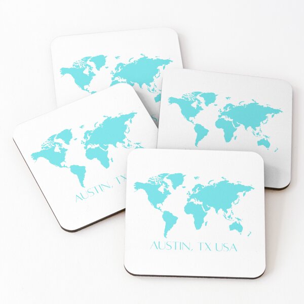 Item preview, Austin TX USA World Map Turquoise designed and sold by YashRebel.