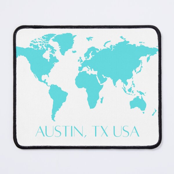 Artikelvorschau, Austin TX USA Weltkarte Türkis entworfen und verkauft von YashRebel.