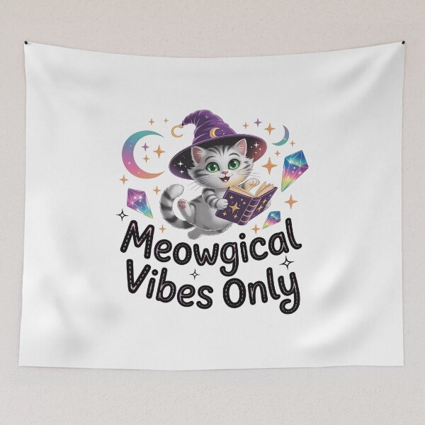 Item preview, Meowgical Vibes Only, Floating Kawaii Witch Cat designed and sold by Bliss Find And Design.