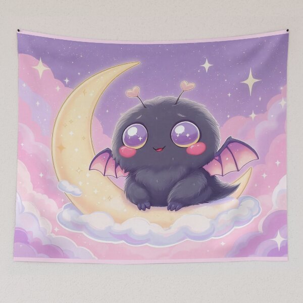 Item preview, Kawaii Mothman on Moon Cloud – Cute Cryptid with Heart Wings & Candy-Colored Sky – Whimsical Fantasy Art designed and sold by Emmachenn / WineDronk Shop.