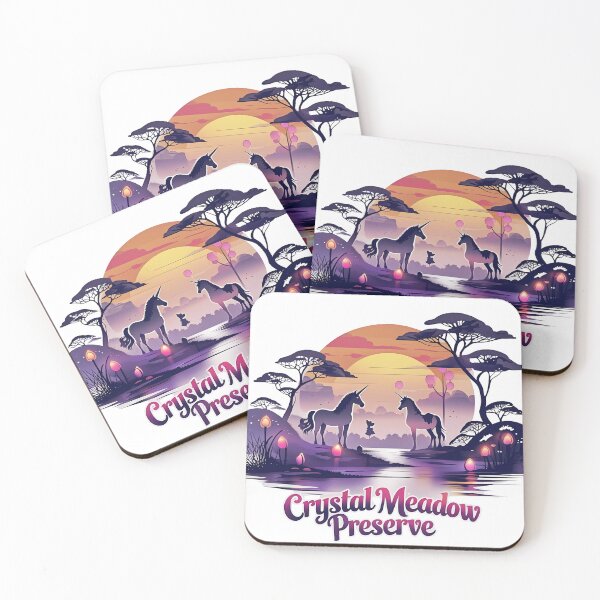 Item preview, Crystal Meadow Preserve – Retro Unicorn Sunset Lake Fantasy Vector Art designed and sold by LoliDesignShop.