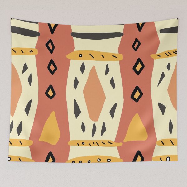 Aperçu de l'œuvre Motif de diamant tribal dessiné à la main dans des tons terre créée et vendue par PaintbrushPlace.
