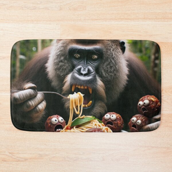 Item preview, Gorilla eating scared meatball with google eyes designed and sold by DumbPet.